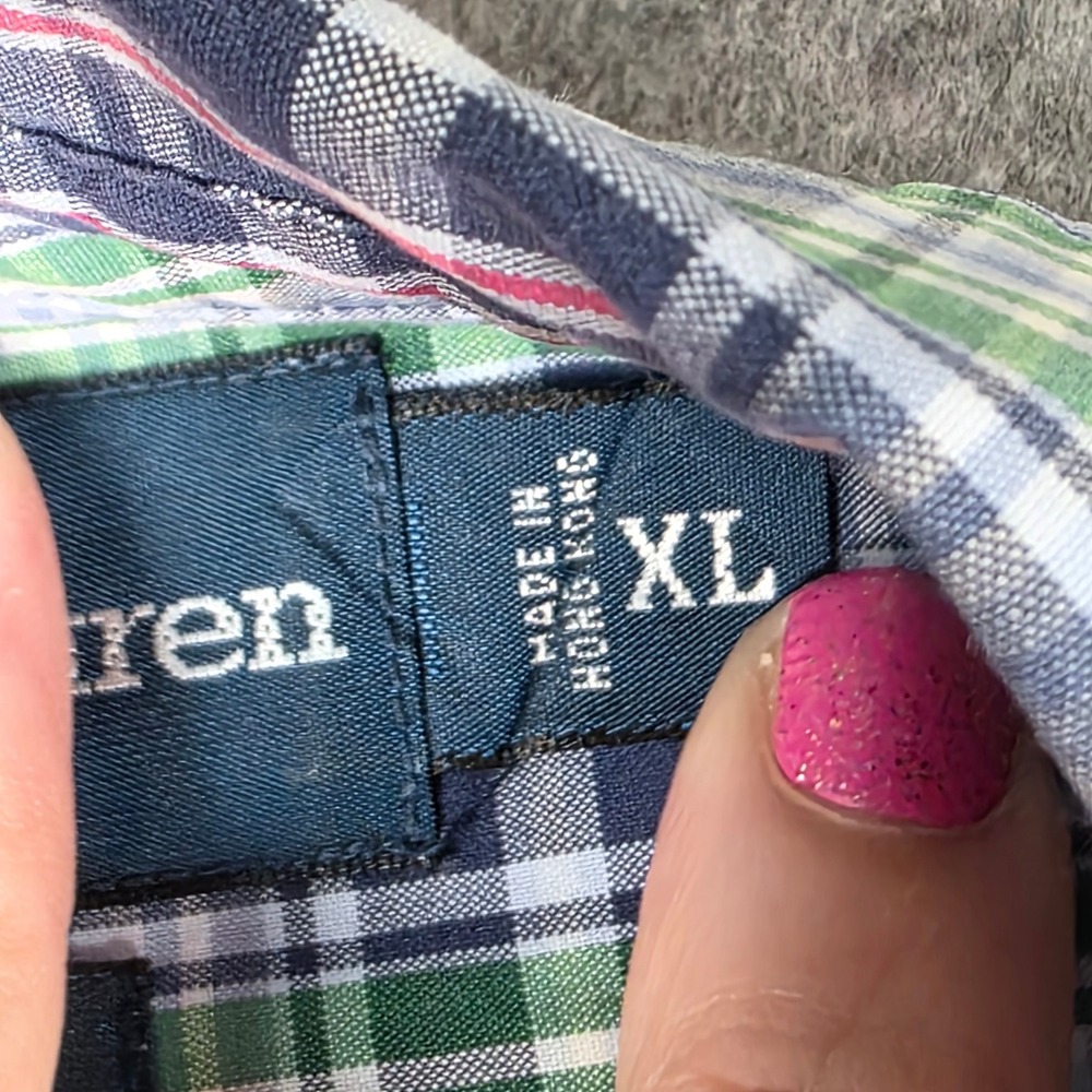 Ralph Lauren Plaid Shirt Green Blue‎ Classic Short Sleeve Button XL Preppy Pony - Picture 5 of 8